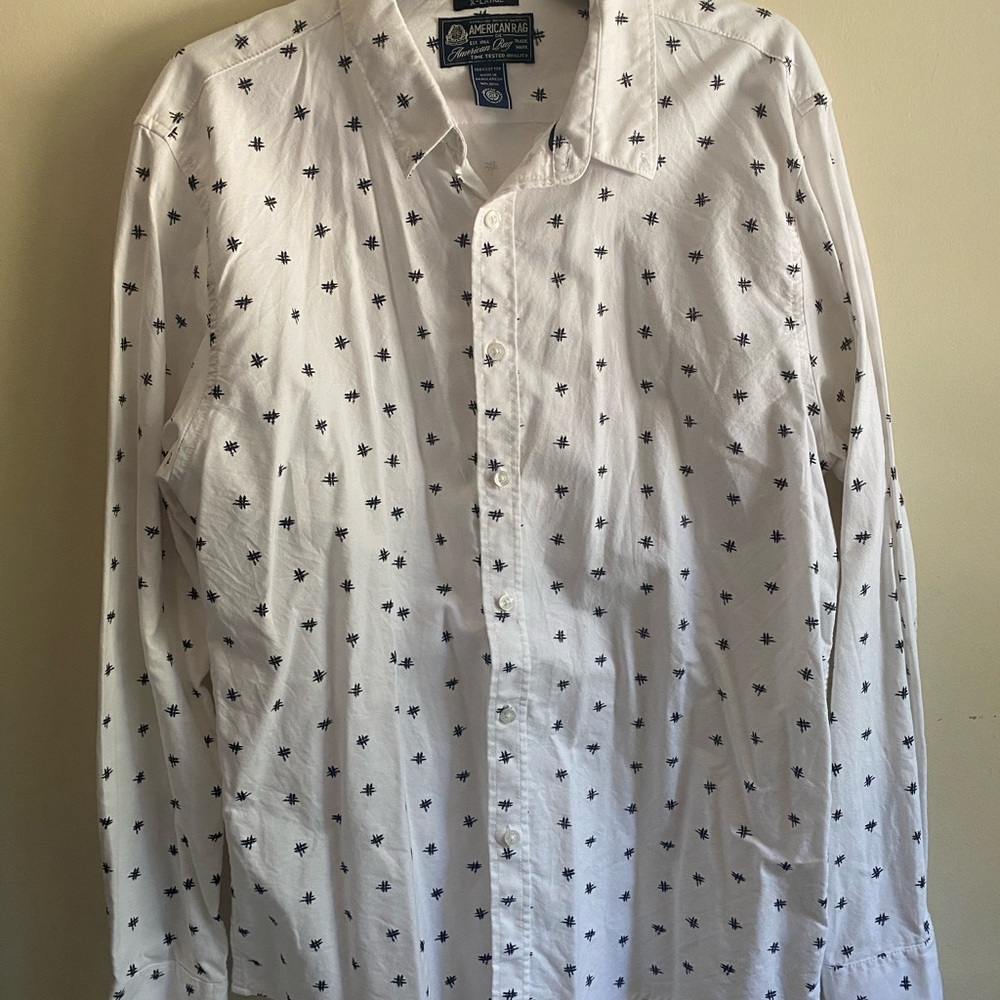 Mens button up dress shirt hashtag insignia (never worn)